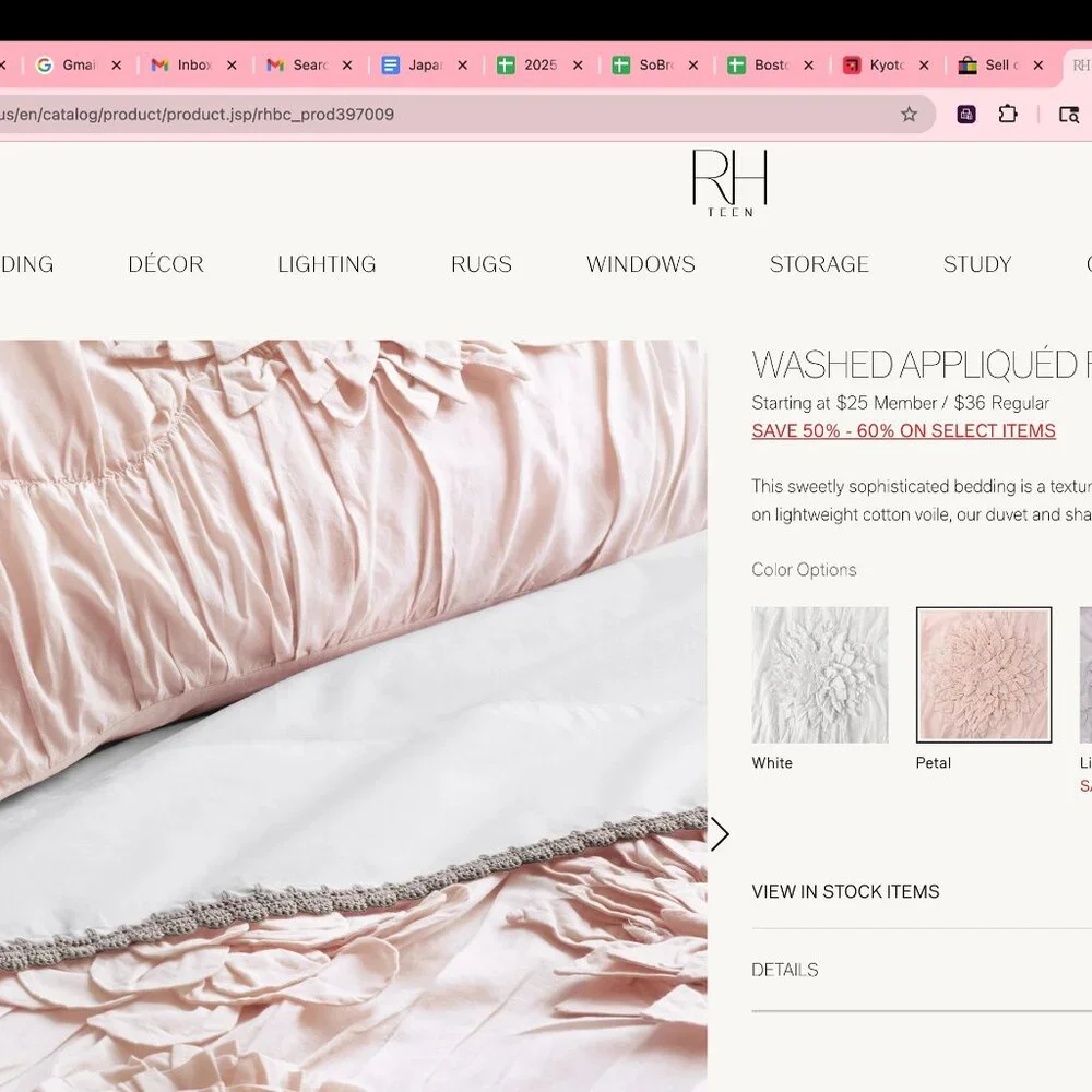 Restoration Hardware : Washed Appliquéd Fleur Curtain Panels (2) - Petal Pink